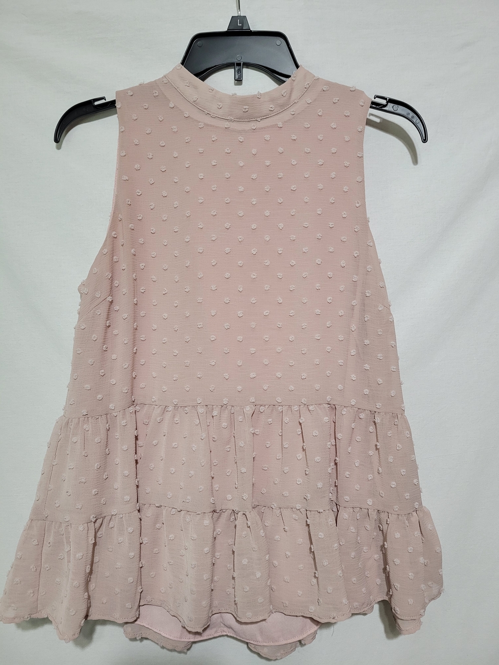Pink Lily Dusty Pink Swiss Dot Tiered Sleeveless Blouse